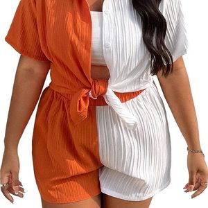 Two piece colorblock plus size set